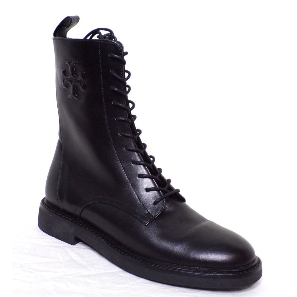 🆕 TORY BURCH Double T Ankle Moto Combat Boot 8.5 Black - Picture 9 of 12